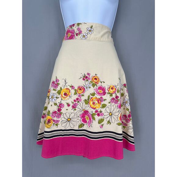 Vintage Dresses & Skirts - 90s Vintage Skirt Womens Medium Yellow Knee Length Floral Stretch Cottage Y2K